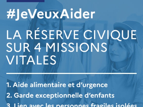 Le logo du covid 19 qui indique les quatre missions vitales de la réserve civique 