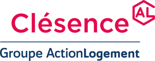 Logo de Clésence qui est écrit en rouge au dessus de Groupe Action Logement